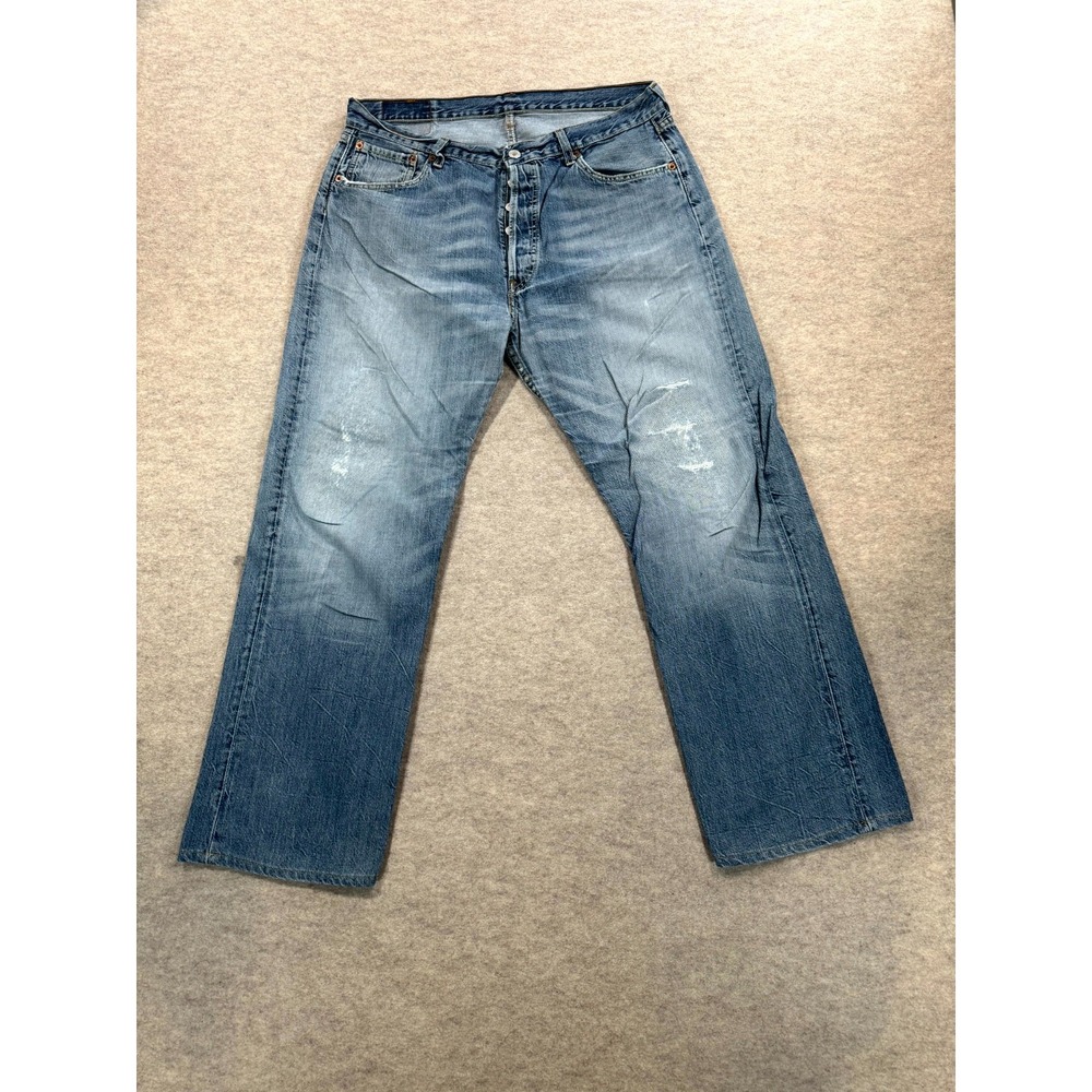 Levis 501 Jeans Men 36x30 Blue Denim Cotton Straight Leg Button Fly Distressed